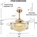 48 Inch Fandelier Ceiling Fan with Light, Chandelier Ceiling Fan for Bedroom Living Room, LED Dimmable, 6-Speed Reversible Motor, Timer & Memory Function-Gold