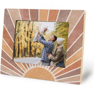 Boho Picture Frames 5x7, Retro Boho Neutral Sun Sunshine Picture Photo Frame for Bohemian Home Bedroom Living Room Desk Table Decor, Boho Photo Frame Gift (yellow)