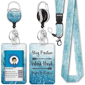 Stay Positive Lanyards for ID Badges, Badge Reel Retractable Badge Holder with Lanyard for Teacher, Women, Kids, Set Of 2