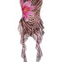 Verdusa Women's Cheetah Floral Ruffle Tube Top Y2K Strapless Backless Fitted Tops, S/M