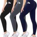 Blisset 3 Pack High Waisted Leggings for Women with Pockets Soft Active Tummy Control Pants for Yoga Running & Daily Wear (Small-Medium, 012-black/Gray/Navy Blue)