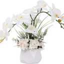 LESING Artificial Potted Orchid Flower for Table Centerpieces,Real Touch White Fake Orchid Flowers in Vase for Home Decoration (Style 2,White Vase)