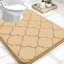 OLANLY Memory Foam Toilet Rugs U-Shaped 24x20, Ultra Soft and Absorbent Bathroom Rugs, Non-Slip, Comfortable, Machine Washable Contour Bath Mat for Toilet Base, Home Decor Accessories, Beige