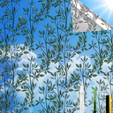 QHYsunshine One Way Privacy Film, Window Tint for Home,Daytime Reflective, Anti UV Static Cling Sliding Door Coverings No Glue Garage Solar Paper (Silver-Leaves, 45.27 x 157.4 in)