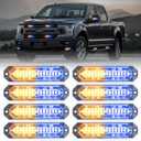 8-Pcs 12 LED Sync Feature Emergency Strobe Grille Lights Ultra Slim Surface Mount Hazard Warning Flashing Light Bar for Firefighter/Construction/Police/Trucks/Vehicles/Car/SUV (Blue/Amber)