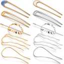 10 Pieces Metal U-Shape Oval Side Comb Hairpin Hair Fork Clip Stick Hair Bun Updo Sticks Gold Silver Chignon Pin Grips for Women Styling Tool Accessories