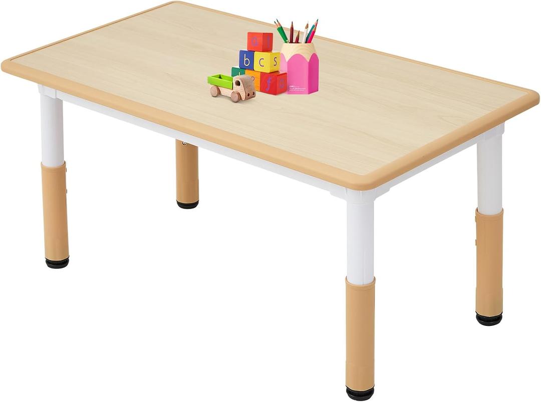 FUNLIO 23.6in*47.2in Adjustable Kids Table, 3-Level Height for Ages 3-8, Easy to Wipe Arts & Crafts Toddler Table for Classrooms/Daycares/Homes, CPC & CE Approved - Natural