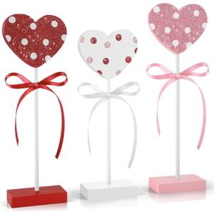 3 Pieces Valentine's Day Table Decorations Wooden Heart Set,Rustic Valentine's Day Tiered Tray Decor for Home Tables (Dot)