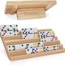 Plusvivo Domino Racks Set of 2, Wooden Domino Trays Holders Organizer for Mexican Train and Other Dominoes Games 10 x 5.5 x 0.79 Inches - Dominoes NOT Included