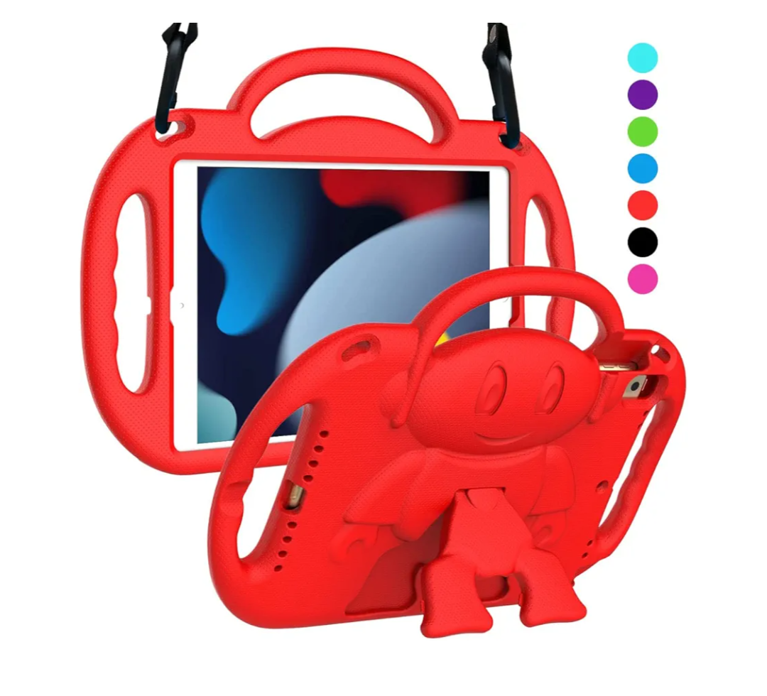 Kids Case for iPad 9th/8th/7th Generation (10.2 inch, 2021/2020/2019), iPad 10.2" Kidproof Case with Shoulder Strap Handle Stand for Apple iPad 7/8/9 Gen, Red