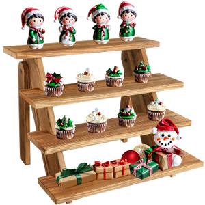 Wooden Cupcake Stand - 4 Tier Cupcake Display Stand, Rustic Tiered Display Stand, Tool Free Installation Cupcake Stand for Baby Shower Decorations Birthday Party Supplies(Pine Wood)