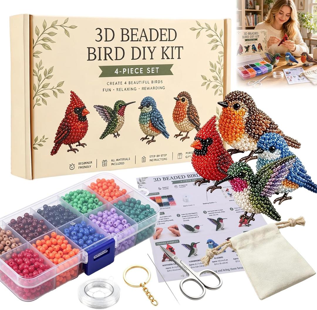 Tiny 3D Beaded Animal DIY Kit-Bead Animal Making Kit for Beginners Adults,Mini 3D Beaded Animals Craft Set,Cute Handmade Bead Art Mosaic Kit with Instructions, Stress Relief Creative Desk Decor Gift