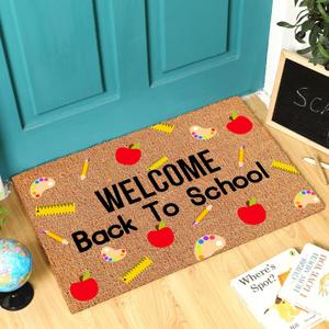 Ceenna Valentine's Day Mardi Gras Natural Coir Door Mat Outdoor Rug Spring Easter Welcome Doormat Independence Day Non-Slip Mat for Front Porch Entryway Outside, 16 x 28 Inches(Back to School)