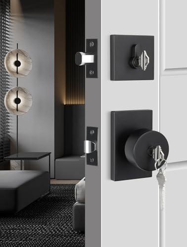 goldenwarm Black Exterior Door Knob with Deadbolt, Square Keyed Alike Matte Black Exterior Door Lock Set with Deadbolt, Heavy Duty Front Entry Door Locksets with Deadbolt(1 Pack) goldenwarm Black Exterior Door Knob with Deadbolt, Square Keyed Alike Matte Black Exterior Door Lock Set with Deadbolt, Heavy Duty Front Entry Door Locksets with Deadbolt(1 Pack)