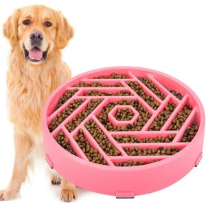 TOBYTO Slow Feeder Dog Bowls Large Medium Breed,Anti-Choking Slow Eating Dog Food Bowl,Non Slip Pet Slower Food Feeding Bowls Large Puzzle Slow Feeder Bloat Stop Maze Dog Dishes,Pink