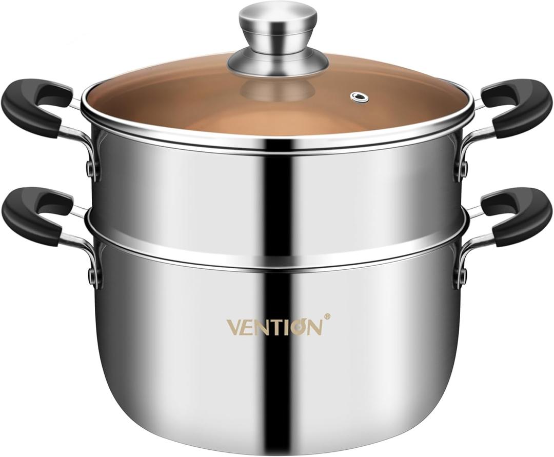 VENTION Small Vegetable Steamer Pot 7.9 Inch, 5-Ply Thick Stainless Steel Steamer for Cooking, 2.5 QT Stove Top Steam Pot(20cm) (Non-Induction)