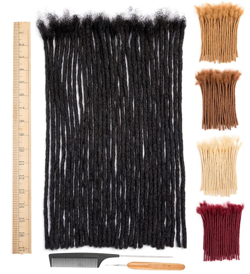 DAIXI 0.24Inch Thickness 16 Inch 30 Strands 100% Real Human Hair Dreadlock Extensions for Man/Women Full Head Handmade 0.6cm Thinner Can Be Dyed and Bleached Soft Dreadlocks with Needle and Comb