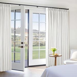 Blackout Linen Curtains 108 Inches Long 60 Inch Wide for Living Room Bedroom Pinch Pleated Back Tab Thermal Insulated 100% Black Out 2 Layer Window Drapes for Sliding Door Beige White 60x108 1 Panel