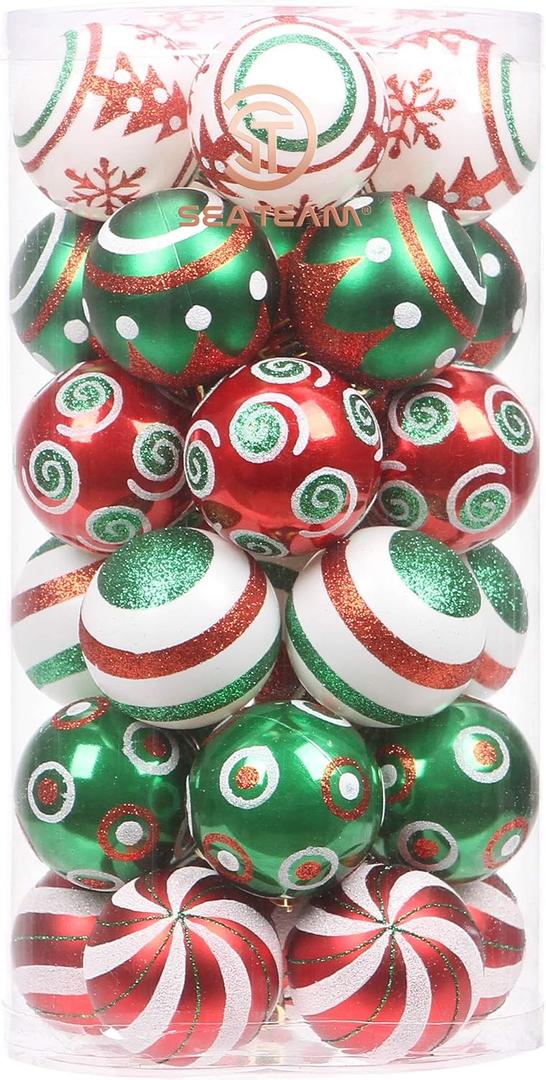 Sea Team 60mm/2.36" Set of Colorful Painted Sparkling Ornaments and Hanging Baubles for Christmas Tree - 30 Pieces (Elfe)