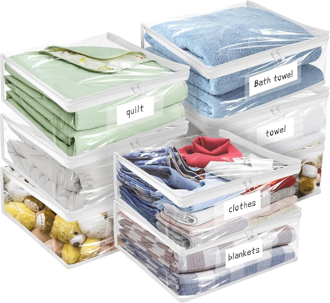 Kikerike Plastic Storage Bags with Easy-Glide Zipper, Pack of 8, Durable Clear Vinyl Zippered Storage Bags for Clothes Sweaters Comforters Blankets Sheets Bedding (15.7 x 13.8 x 3.9 Inch)