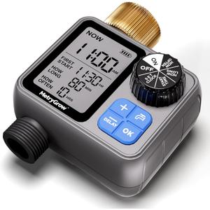 Sprinkler Irrigation Timer with Brass Inlet, Programmable Water Timer for Garden Hose, Automatic Watering System for Yard Lawn, Rain Delay (Gray)