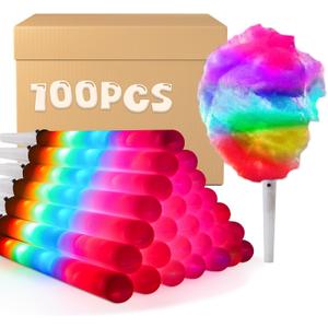 100 Pcs LED Cotton Candy Cones - Glowing Cotton Candy Sticks for Parties - Reusable & Waterproof Cotton Candy Holders - Vibrant Colors for Christmas, Birthdays & Events