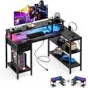 DUMOS Gaming Desk, Monitor Stand, LED Lights, Storage Shelves, 31.5‘’x 31.8'' x 47''