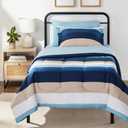 Amazon Basics 5-Piece Lightweight Microfiber Bed-In-A-Bag Comforter Bedding Set, Soft, Twin XL, Blue Stripe
