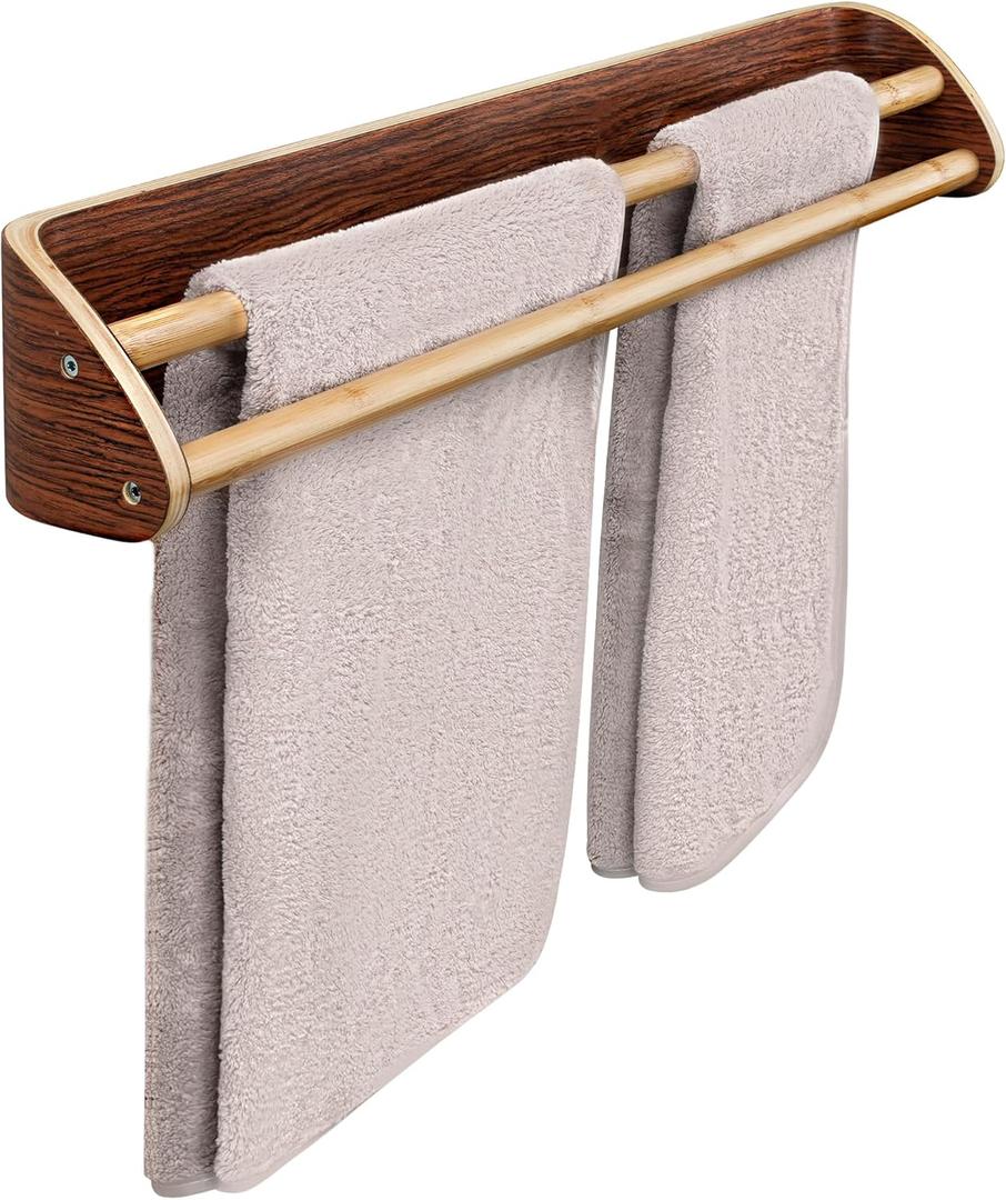 Solid Wood Bamboo Double Towel Bar - Double Towel Rack - Double Towel Bar for Bathroom Wall - Dual Towel Rack - Double Towel Racks for Bathroom - Water Resistant Bamboo Rods