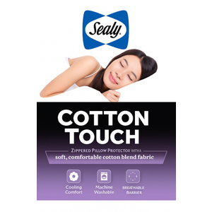 Sealy Performance 100% Cotton Breathable Moisture Wicking Fabric Machine Washable Zippered Pillow Protector, Standard/Queen Size, 1 Pack, White
