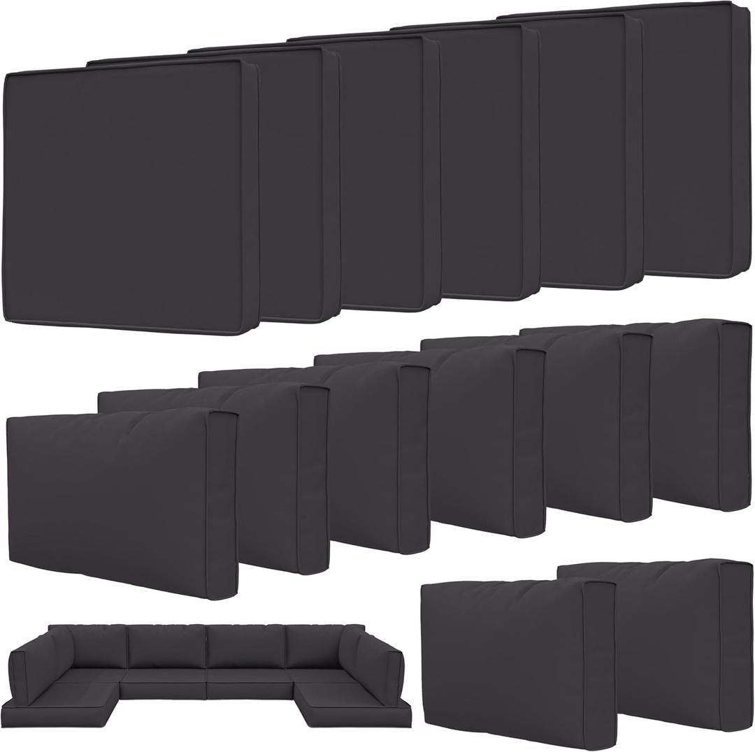14 Pcs Outdoor Patio Cushion Covers, Replaceable Waterproof Furniture Covers, Outdoor Non-Slip Covers with Zippers, Couch 3 Sizes for Backyard Garden, Covers Only, Grey