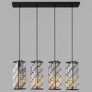 4-Light Adjustable Pendant Light, Modern Mini Crystal Chandelier with Black Metal Frame, Kitchen Island Lighting for Dining Room, Bedroom, Easy Installation