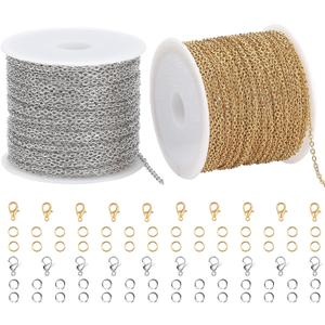 SMYHTGLIF 2 Rolls Total 65.6 Feet Oval Cable Chain for Jewelry Making Gold & Silver Stainless Steel Jewelry Making Chains DIY Craft Jewelry Findings (1.91.5mm)