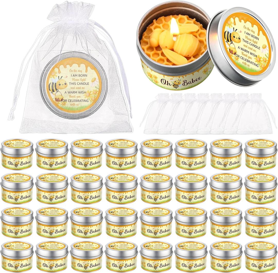 24 x MTLEE 24 Sets Bee Baby Shower Party Favors Candles Bee Themed Tealight Candles Bulk Lavender Scented Honeycomb Design Gift for Guest Gender Reveal Party Decorations Baby Shower Return Gifts