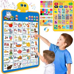 Electronic Interactive DoubleSided Alphabet Wall Chart, Talking ABC & 123 & Music & Learning Poster, Educational Toddlers Toys for Ages 34 Kids Gift, Best for Preschool Boys & Girls(Blue)