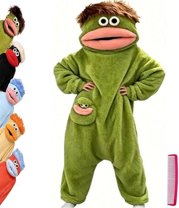 Big Mouth Monster Onesie for Adults, Funny Green Plush Fleece Pajamas — Halloween Cosplay Costume, Cozy Loungewear (Green, Extra Large)
