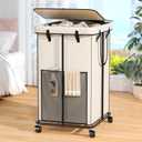 160L Laundry Hamper with Lid, Rolling Laundry Basket with Wheels, Large & Tall Dirty Clothes Hamper with Metal Frame and Removable Bag for Bedroom Aesthetic, Laundry Room, Bathroom, Dorm-White (42GAL)