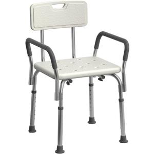 Medline Shower Chair Seat with Padded Armrests and Back, Heavy Duty Shower Stool for Bathtub, Slip Resistant Shower Seat with Adjustable Height, Shower Bench for Inside Shower with 350 lb Capacity (White)
