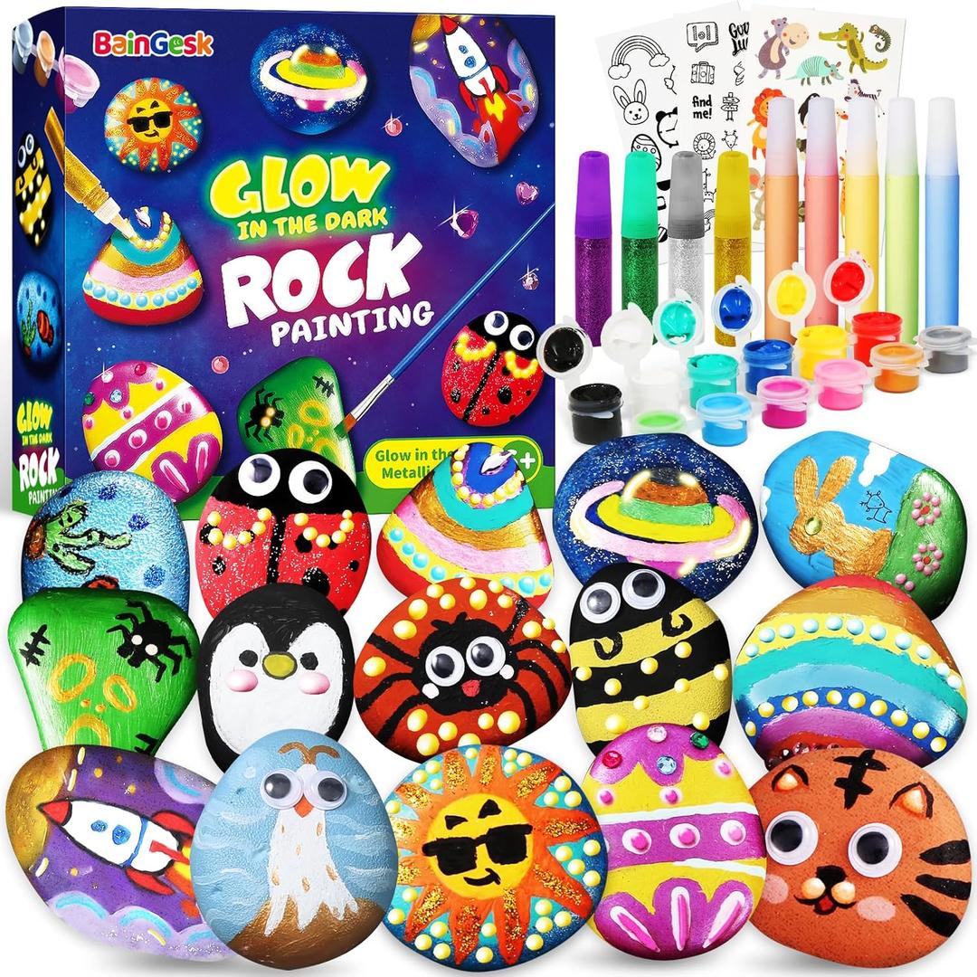 BainGesk Glow in The Dark Rock Painting Kit for Kids, Painting Rock Crafts Set, Arts and Crafts Gifts for Ages 6-8, Creative Activities Art Toys for 6, 7, 8, 9, 10, 11, 12 Year Old Kids BainGesk Glow in The Dark Rock Painting Kit for Kids, Painting Rock Crafts Set, Arts and Crafts Gifts for Ages 6-8, Creative Activities Art Toys for 6, 7, 8, 9, 10, 11, 12 Year Old Kids