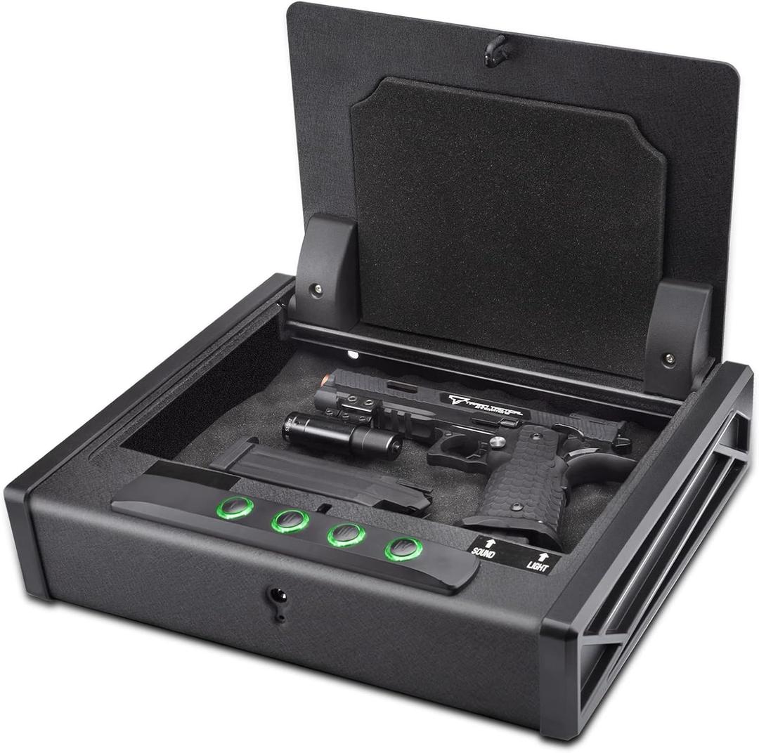SOULYI Digital Safe for 3 Pistols - DOJ Certified with 3 Quick Access Handgun Safe, Keypad Frosted Black Hardened Steel Lock Box