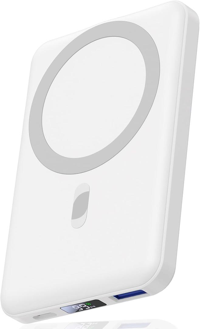AOGUERBE for Magsafe Portable Charger, 10000mAh Magnetic Power Bank PD 22.5W Fast Charging Wireless Battery Pack with LED Display for iPhone 17/16/15/14/13/12 Series-White