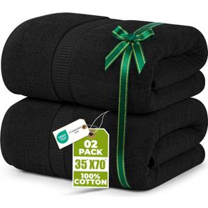 Utopia Towels - Luxurious Jumbo Bath Sheet 2 Piece - 600 GSM (35X70 Inches) 100% Ring Spun Cotton - Highly Absorbent and Quick Dry Extra Large Bath Towel - Super Soft Hotel Quality Towel (Black)
