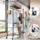 Heavy Duty Rolling Garment Rack 3 Tiers Adjustable Wire Shelving Clothes Rack with Rods and Side Hooks,Storage Closet Clothing Rack with Wheels Black 15.7" D x 29.5" W x 74.5" H (3 Tier with 1 rod, 15.7"D x 29.5"W x 74.5"H)