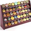 5 Row Challenge Coin Display Stand, Wood Military Army Coins Rack for Wall or Desk Display, Coin Storage Holder Case for Coin Collection, Brown