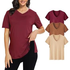Showitty Pack of 3, V Neck T Shirt for Women Plus Size, Short Sleeve Casual Tops Summer 2025 Basic Tees, L