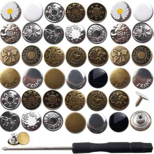 RONYOUNG 100PCS Multicolored 17mm Zinc Alloy Jean Button Extender Replacement Buttons with Screwdriver, No-Sew Instant Metal Buttons for Loose Jeans, Tighten or Extend Waist