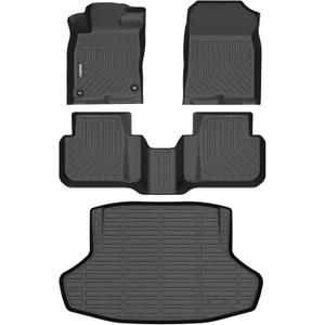 GINOWY-Floor Mats & Cargo Liner for Honda Civic Hybrid Sedan 2025 2026, TPE All Weather Civic Car Floor Mats, Non-Slip Trunk Mat Civic Floor Liners Accessories Black
