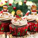 AnyDesign 48Pcs Christmas Cupcake Toppers with Sticks and Glue Point 7 Design Gingerbread Man Cupcake Toppers Cute Xmas Food Picks for Christmas Birthday Party Supplies Dessert Decorations