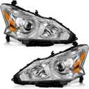 WEELMOTO Halogen Headlights for 2013-2015 Altima 4Dr Sedan Headlight Assembly Pair Replacement for 13 14 15 Altima Chrome Housing Amber Reflector (DOES NOT FIT XENON/HID)
