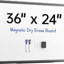 VUSIGN 36'' x 24'' Magnetic White Board for Wall, Dry Erase Board with Black Aluminium Frame, Hanging Whiteboard for Office, Home, Meeting - Accessories Included